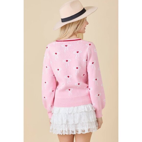 Sweater Knit Cardigan With Ribbon Bow Detail - Picture 3 of 8